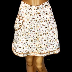 Vintage Knee Length 1/2 Apron Ties In Back Rooster Cuckoo Clock Teapot Print